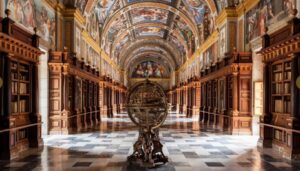 Interior of the library at El Escorial Library in Spain